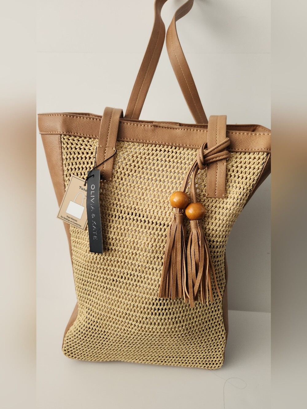 🆕️Olivia & Kate Woven Tote Bag With Tassels & Beads